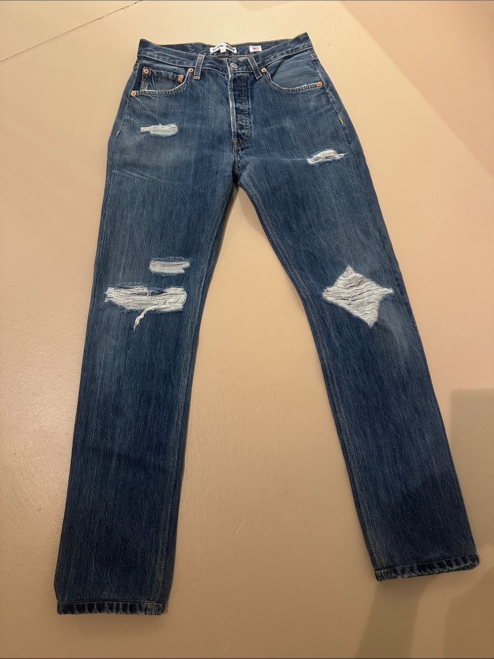 Levi's Men's Straight Ripped Dark Blue Jeans